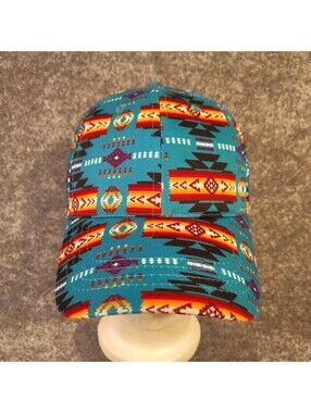 Southwestern Aztec Print Trucker Hat Teal Turquoise Mesh Snapback Cap OSFA